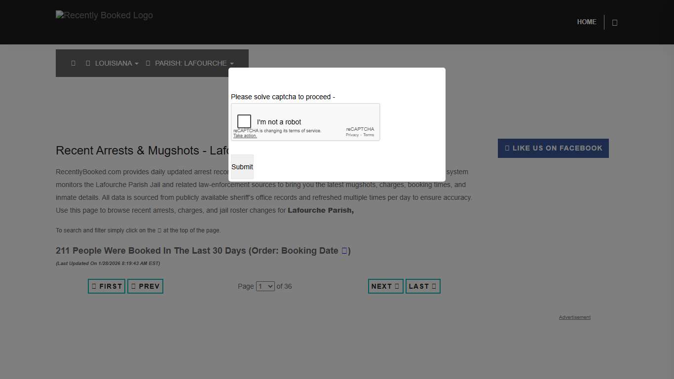 Lafourche Parish, Louisiana Mugshots RecentlyBooked.com