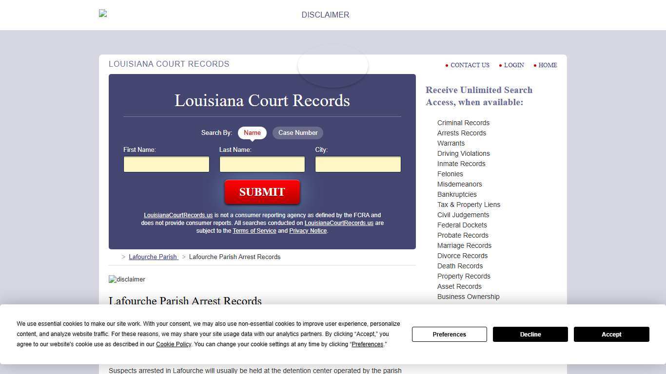 Lafourche Parish Arrest Records LouisianaCourtRecords.us
